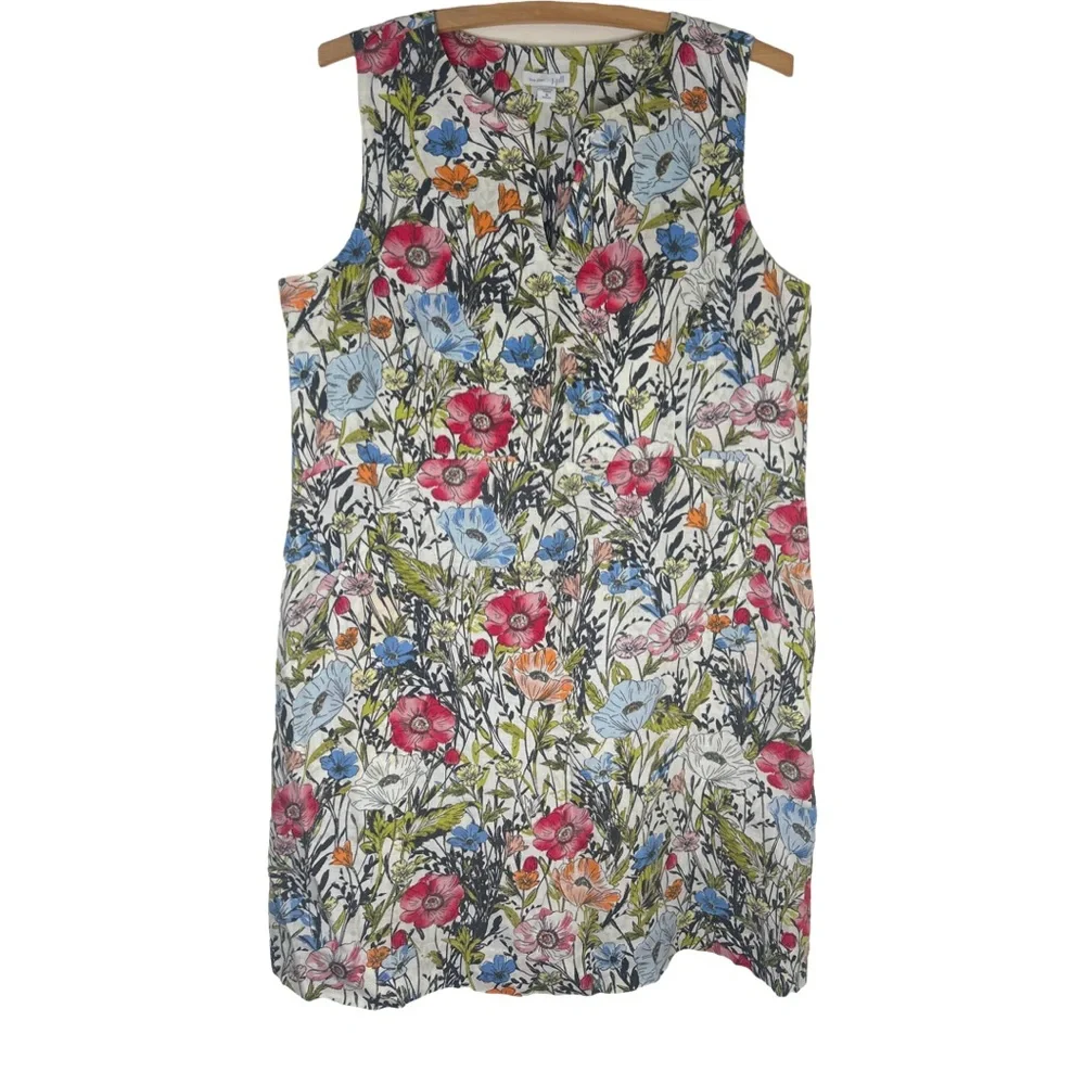 J. JILL Love Linen Floral Sleeveless Dress Size Medium Petite - Picture 5 of 16